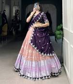 Peach Sequins Zari weaving Chaniya Choli 