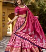 Pink batik printed dola silk lehenga choli & dupatta