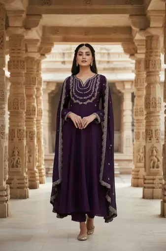 Purple georgette zari sequin embroidery work kurta set