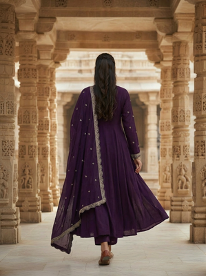 Purple georgette zari sequin embroidery work kurta set 4