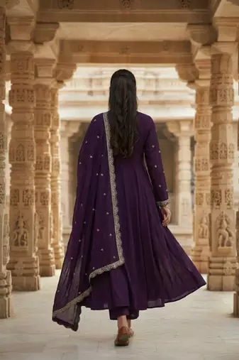Purple georgette zari sequin embroidery work kurta set