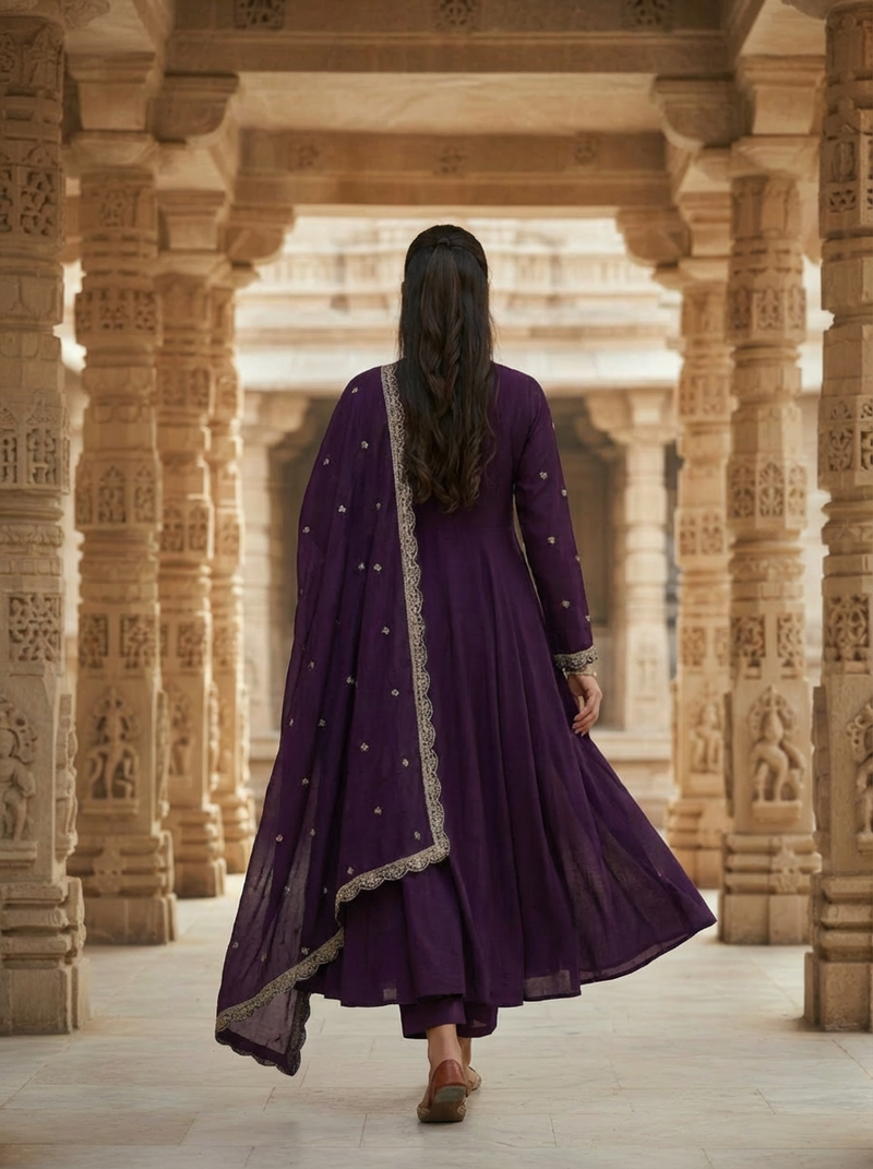 Purple georgette zari sequin embroidery work kurta set