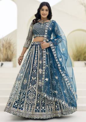 NAVY BLUE embroidered net Lehenga set with Choli and dupatta 1