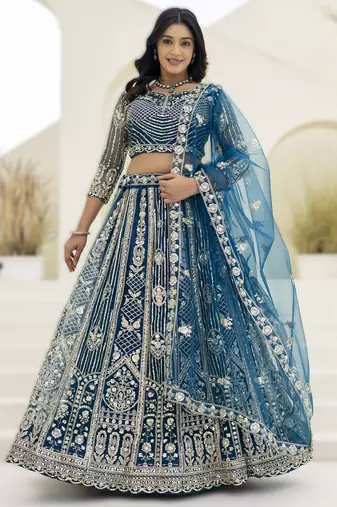 NAVY BLUE embroidered net Lehenga set with Choli and dupatta