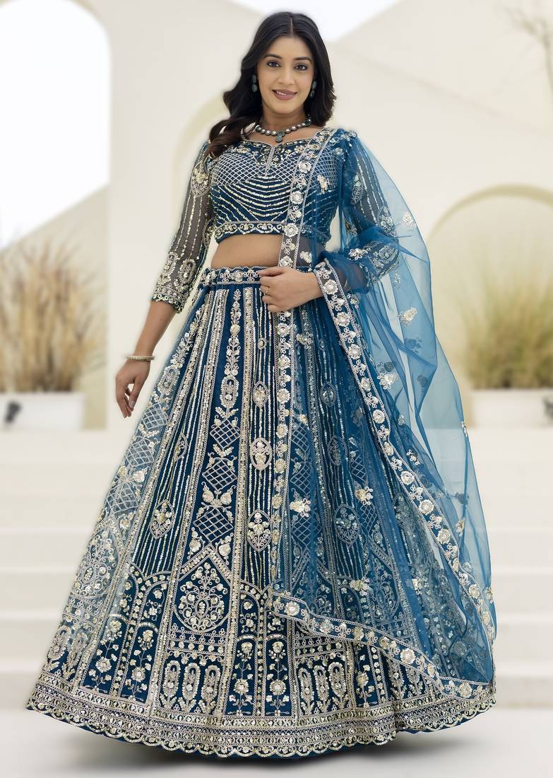 NAVY BLUE embroidered net Lehenga set with Choli and dupatta