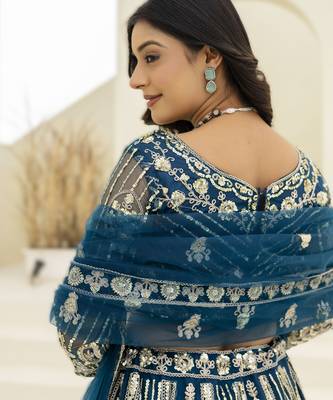 NAVY BLUE embroidered net Lehenga set with Choli and dupatta 2