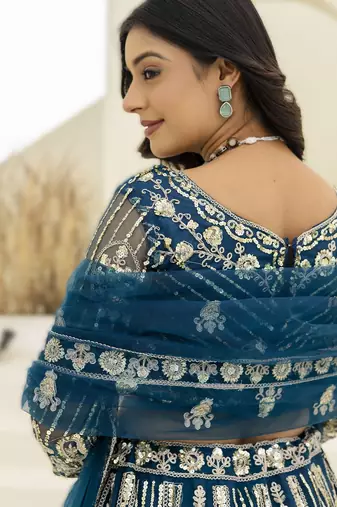 NAVY BLUE embroidered net Lehenga set with Choli and dupatta