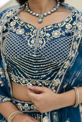 NAVY BLUE embroidered net Lehenga set with Choli and dupatta 3