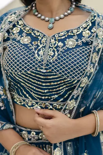 NAVY BLUE embroidered net Lehenga set with Choli and dupatta