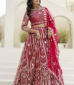 Raani pink embroidered net lehenga set with choli and dupatta