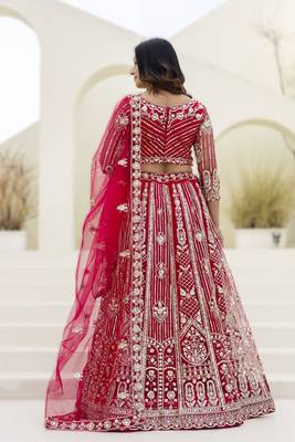 Raani pink embroidered net lehenga set with choli and dupatta 2