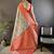 reddish orange soft lichi silk blend multi-color floral digital print paithani saree