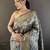 grey soft banarasi silk blend floral & ethnic motifs meenakari zari weaving banarasi saree