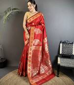 red soft silk blend paisley zari woven banarasi saree