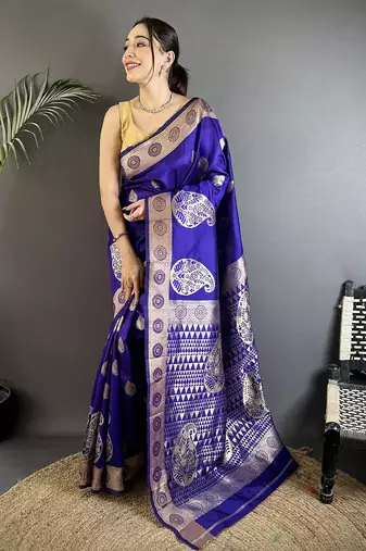 purple soft silk blend paisley zari woven banarasi saree