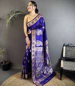 purple soft silk blend paisley zari woven banarasi saree