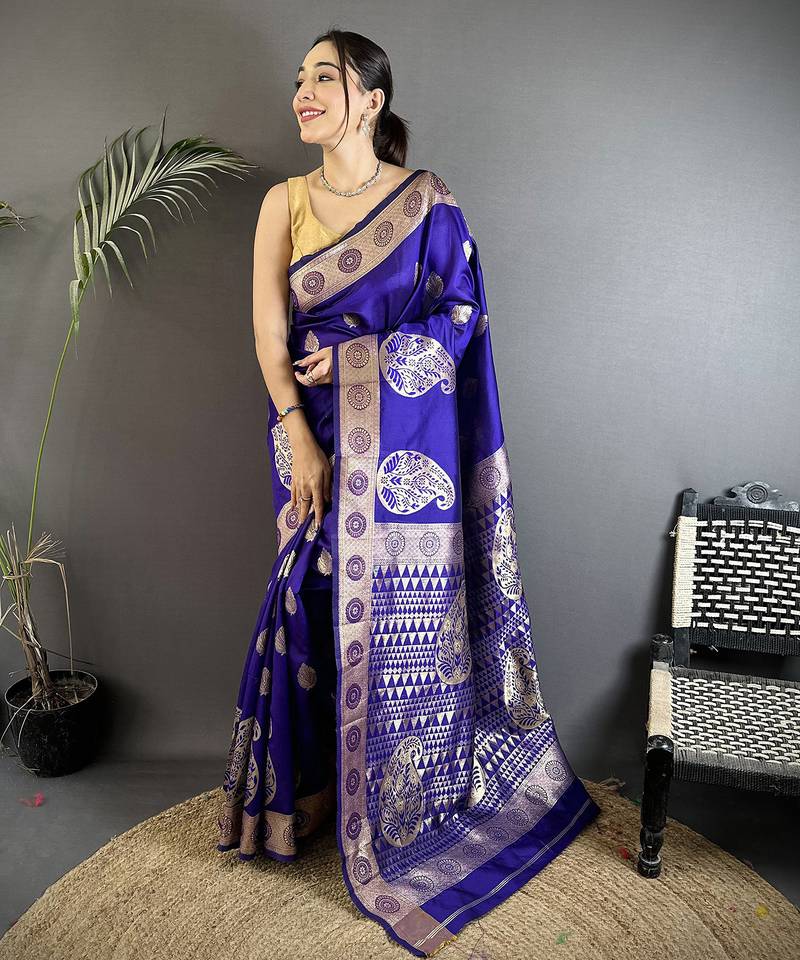 purple soft silk blend paisley zari woven banarasi saree