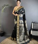 black soft silk blend paisley zari woven banarasi saree