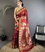 maroon soft silk blend paisley zari woven banarasi saree
