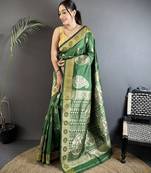 green soft silk blend paisley zari woven banarasi saree