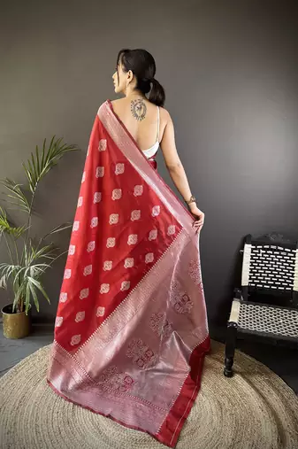 maroon soft silk blend floral motifs banarasi saree