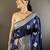 navy blue soft silk blend floral motifs banarasi saree