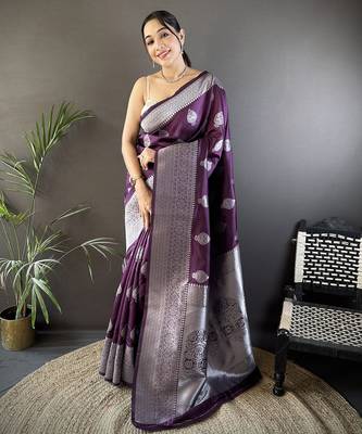 wine soft silk blend floral motifs banarasi saree 1