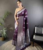 wine soft silk blend floral motifs banarasi saree
