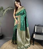 green lichi silk blend zari weaving motif banarasi saree