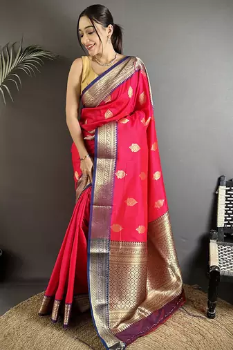 pink soft silk blend intricate zari weaving banarasi saree