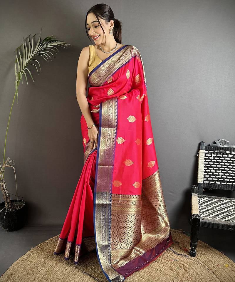 pink soft silk blend intricate zari weaving banarasi saree