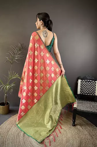 orange soft silk blend elephant motifs banarasi saree