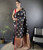 black soft silk blend elephant motifs banarasi saree