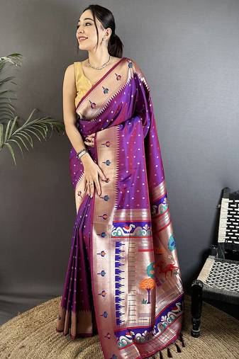 magenta soft lichi silk blend peacock & floral motifs jacquard kanchipuram saree