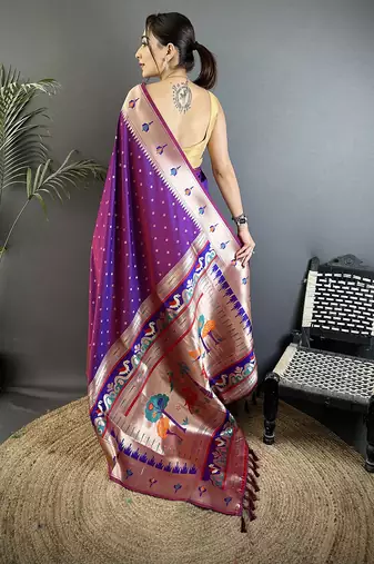 magenta soft lichi silk blend peacock & floral motifs jacquard kanchipuram saree