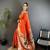 orange soft lichi silk blend peacock & floral motifs jacquard kanchipuram saree