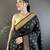 black lichi silk blend peacock & floral motis zari weaving paithani saree