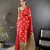 red soft silk blend checked & circular motifs zari weaving banarasi saree