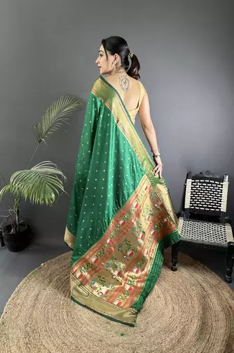 green soft lichi silk blend butti meenakari work paithani saree