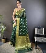 elora green organza silk blend polka dot zari weaving banarasi saree