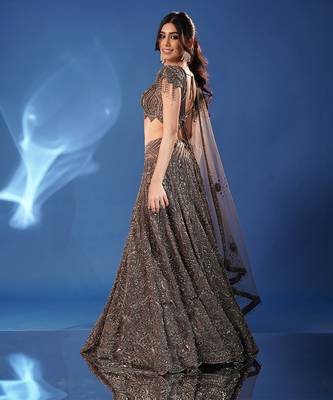 grey embroidered net lehenga set 2