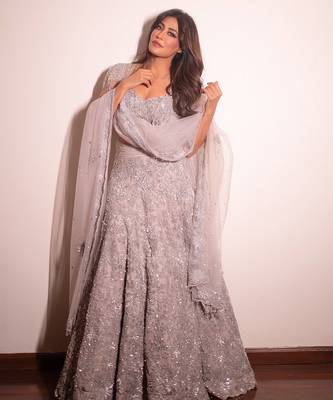 grey embroidered net lehenga set 1