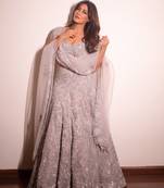 grey embroidered net lehenga set