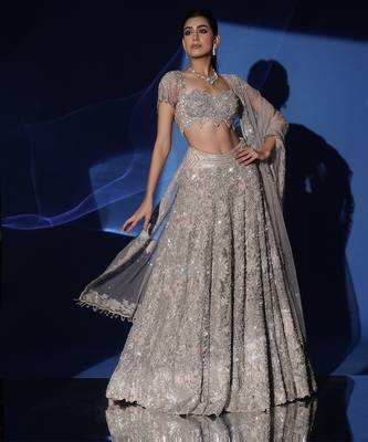 grey embroidered net lehenga set 2