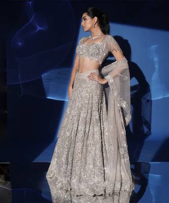 grey embroidered net lehenga set 3