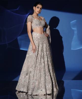 grey embroidered net lehenga set 4