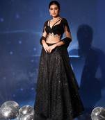 black embroidered net lehenga set