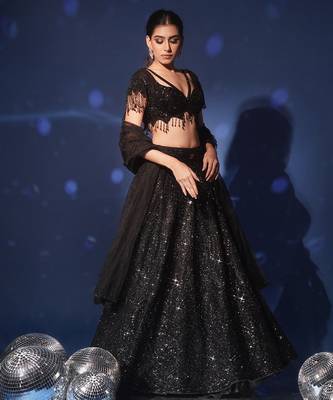 black embroidered net lehenga set 3