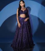 blue embroidered net lehenga set