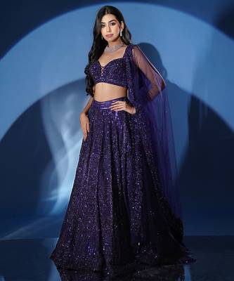blue embroidered net lehenga set 2